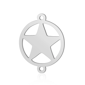 Macro detail of silver stainless steel star within circular ring pendant for jewelry making