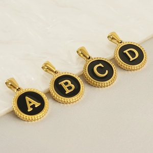 Classic 18K gold plated lace pendants with black enamel letters A B C D in a row