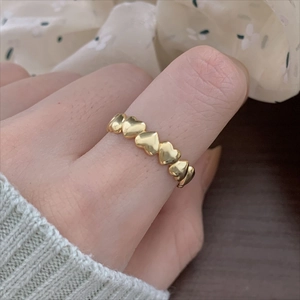 Minimalist Heart Ring 925 Sterling Silver Adjustable Hollow Linked Love Hearts Finger Band For Women