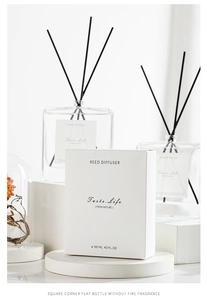 Minimalist reed diffuser set featuring 120ml glass bottles and black rattan sticks