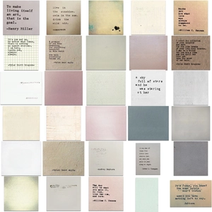 Macro view showing 30 unique vintage literary quote stickers with a grid layout