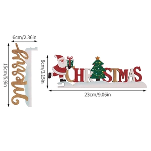 Detailed size specifications for 3D wooden Merry Christmas door frame and table ornament