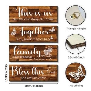 Rustic farmhouse 4-piece wooden wall decor set with inspirational family lettering