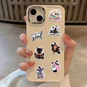 Gothic Bookish Soul stickers applied on a cream phone case for creative decoration