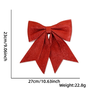 Detailed view of a red glitter Christmas bow with dimensions 27x23cm and weight 22.8g
