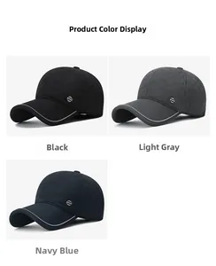 Close-up of diamond quilted windproof baseball caps in black, light grey and navy blue