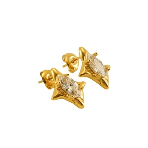 Elegant 18k gold plated stainless steel star stud earrings with marquise cut zircon stones