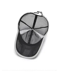 Detail view showing breathable black mesh fabric and inner structure of the baseball cap