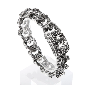 Retro men's titanium steel bracelet with cuban link chain and lion head relief design