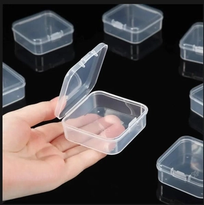 Macro shot of small clear PP plastic storage containers with secure flip-top latches