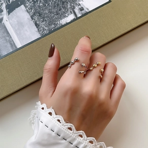 Irregular S925 sterling silver beaded open rings set in gold and silver finish