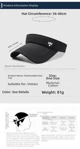 Detailed size chart for sun visor hat featuring adjustable 56-60cm circumference info
