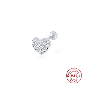 Sparkling S925 sterling silver heart stud earring with full cubic zirconia stones