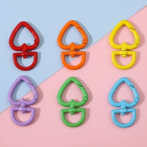 Colorful heart-shaped swivel lobster clasps in six vibrant candy-colored metal finishes