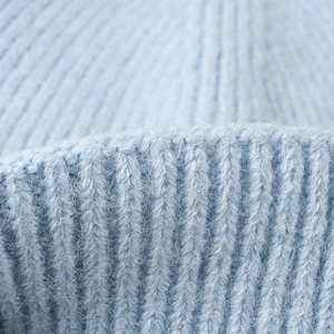 Light blue ribbed knit winter beanie hat with thick double-cuffed thermal design