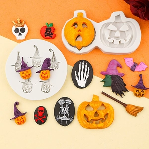 Καλούπια σιλικόνης Halloween με κολοκύθα κρανίο και καπέλο μάγισσας για διακόσμηση τούρτας