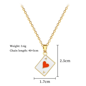 Detailed specs of the gold Ace of Hearts necklace with 40+5cm chain length info
