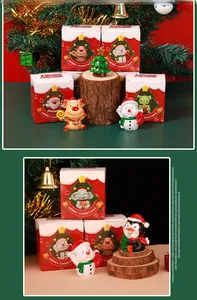 Mini Christmas resin figurines set with Santa, reindeer and snowman in gift boxes
