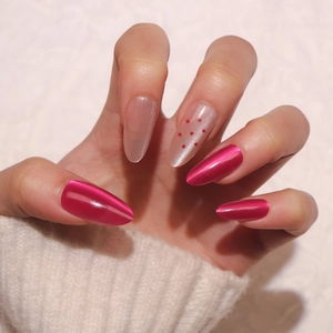 Press On Nails Ankola Red Cat Eye Effect Polka Dot Design Almond Shape Glossy Sweet Style Fake Nails For Women
