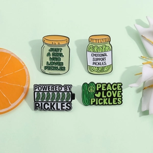 Funny Emotional Support Pickle Enamel Pin Cute Cartoon Pickled Cucumber Alloy Brooch Personalized Letter Metal Badge For Backpack Clothes Decor