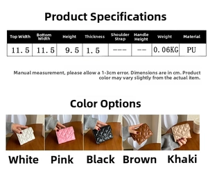 Detailed size chart and multi-color options for quilted PU leather mini wallet
