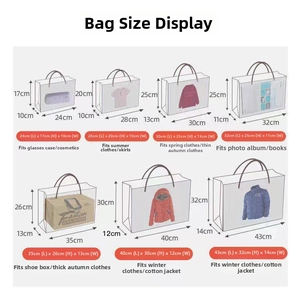 Detailed size chart for colorful paper gift bags showing various dimensions and usage