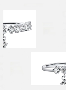 Close-up of S925 sterling silver ring showing hand-set 5A cubic zirconia and hallmark