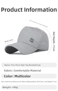 Detail view of breathable mesh summer baseball cap with specific size measurements info
