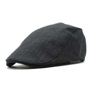 Retro British Flat Cap Breathable Cotton Polyester Plaid Stripe Newsboy Hat For Men Women Adjustable Buckle