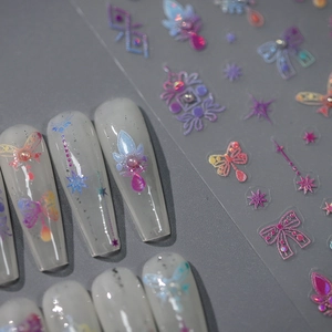 5D holographic nail art stickers with butterfly and star designs for DIY manicure decor