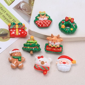 Colorful Christmas resin charms set with Santa, reindeer and tree for DIY crafts