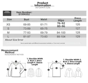 Tableau des tailles pour robe fendue dos nu avec mesures de poitrine, taille et hanches