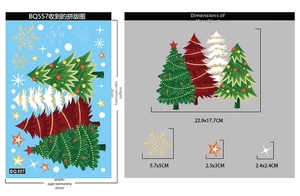 Detaillierte Größentabelle für Weihnachtsbaum und Schneeflocke Wandaufkleber-Set im Layout