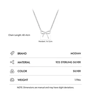 Collier nœud en argent sterling S925 avec détails de taille et spécifications de poids