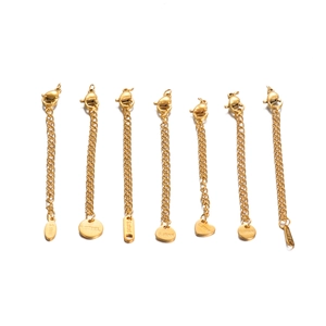Gold stainless steel necklace extension chains with lobster clasps and diverse tag shapes