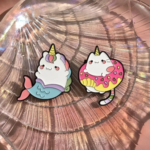 Cute enamel frog unicorn cat donut brooch pins for clothes decoration and accessories