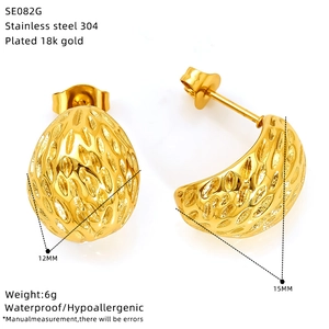 Detail of 18k gold plated stainless steel oval earrings with 12x15mm size specifications