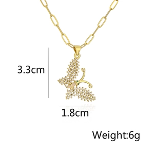 Detail view of 18K gold plated butterfly pendant necklace with zircon and product dimensions