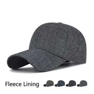 Plaid Baseball Cap Winter Warm Fleece Lined Adjustable Casual Geometric Pattern Outdoor Men