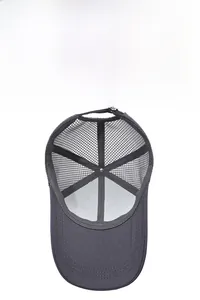 Close-up of the breathable nylon mesh and six-panel structure on a dark gray baseball cap