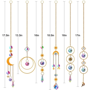 Set of 7 celestial AB crystal suncatchers with gold moon and star prism pendants