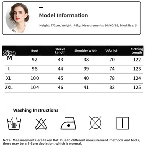 Guía de tallas e instrucciones de lavado para vestido francés con cuello en V