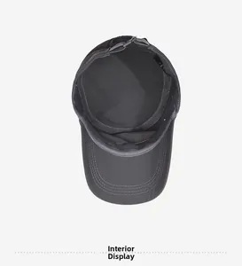 Detail view of quick-dry sun hat inner lining with sweatband and adjustable buckle strap