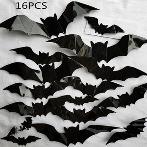 Lot de 16 stickers muraux chauve-souris 3D noirs brillants pour décor d'Halloween