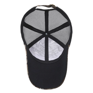 Outdoor summer camo trucker hat with breathable mesh and adjustable metal buckle