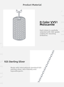 Detailed view of D color VVS1 moissanite paved square pendant in S925 sterling silver
