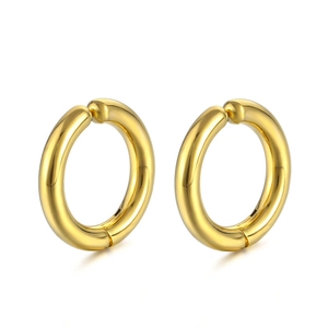 Pair of polished gold stainless steel hoop clip-on earrings for non-pierced ears