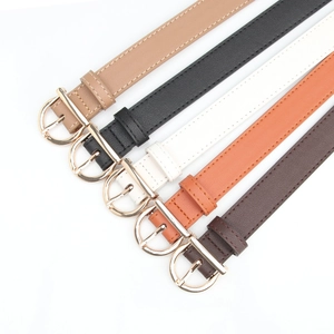 Set of five PU leather belts for women with gold D-shaped buckles in various colors