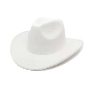 Side view of white wool felt cowboy hat featuring a classic curved brim and creased crown