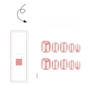 Detailed view of short nude pink press-on nails with classic white French tips